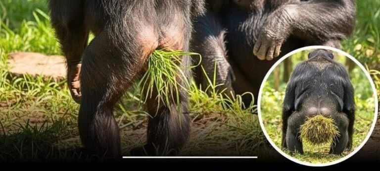Los chimpancés se están metiendo hierba en sus gluteos, aparentemente como una tendencia de moda. 1 asddddd